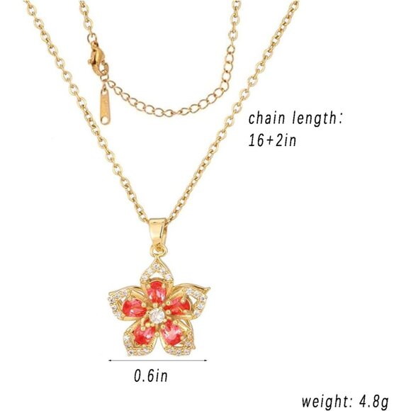Women's Red Gold Flower Blossom Rotatable Crystal Pendant Fidget Necklaces - Picture 3 of 7